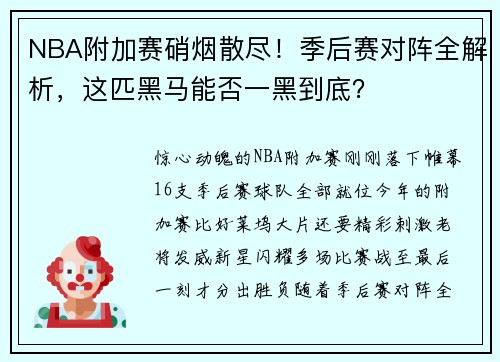 NBA附加赛硝烟散尽！季后赛对阵全解析，这匹黑马能否一黑到底？
