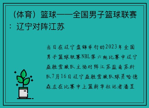 （体育）篮球——全国男子篮球联赛：辽宁对阵江苏
